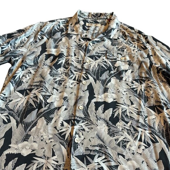 Tommy Bahama Silk Blend Button-Down Shirt Short Sleeve Grey White XXL 2XL Men's - Picture 5 of 11